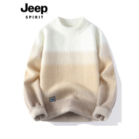 吉普渐变毛衣男士秋冬季新款潮流休闲加厚圆领线衣打底针织衫男生