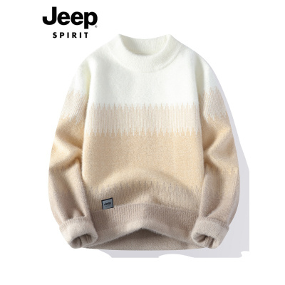 吉普渐变毛衣男士秋冬季新款潮流休闲加厚圆领线衣打底针织衫男生