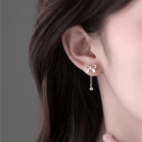 s925银针蝴蝶结流苏耳环女高级气质螺丝拧扣设计耳钉个性链条耳坠送女朋友老婆情人节七夕生日礼物