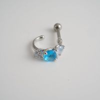 韩国直送三颗拼色锆石弧形耳骨钉新款钛钢粗杆送女朋友老婆情人节七夕生日礼物