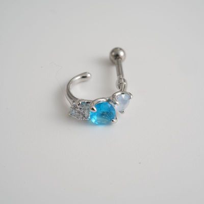 韩国直送三颗拼色锆石弧形耳骨钉新款钛钢粗杆送女朋友老婆情人节七夕生日礼物