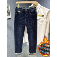 男士牛仔裤冬季时尚百搭彩棉潮男裤子舒适加绒直筒休闲裤男生