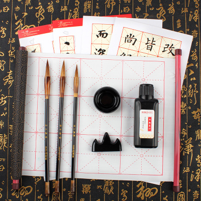 英雄（HERO）毛笔9818毛笔字帖水写布套装可重用临摹学生入门水碟兼毫大楷小楷毛笔3支文房四宝9819兼毫