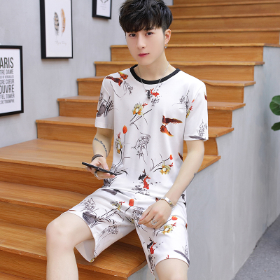 侯七爷(HOUQIYE)2021夏季新款短袖t恤套装男士夏装休闲运动男装短裤一套搭配学生二件套