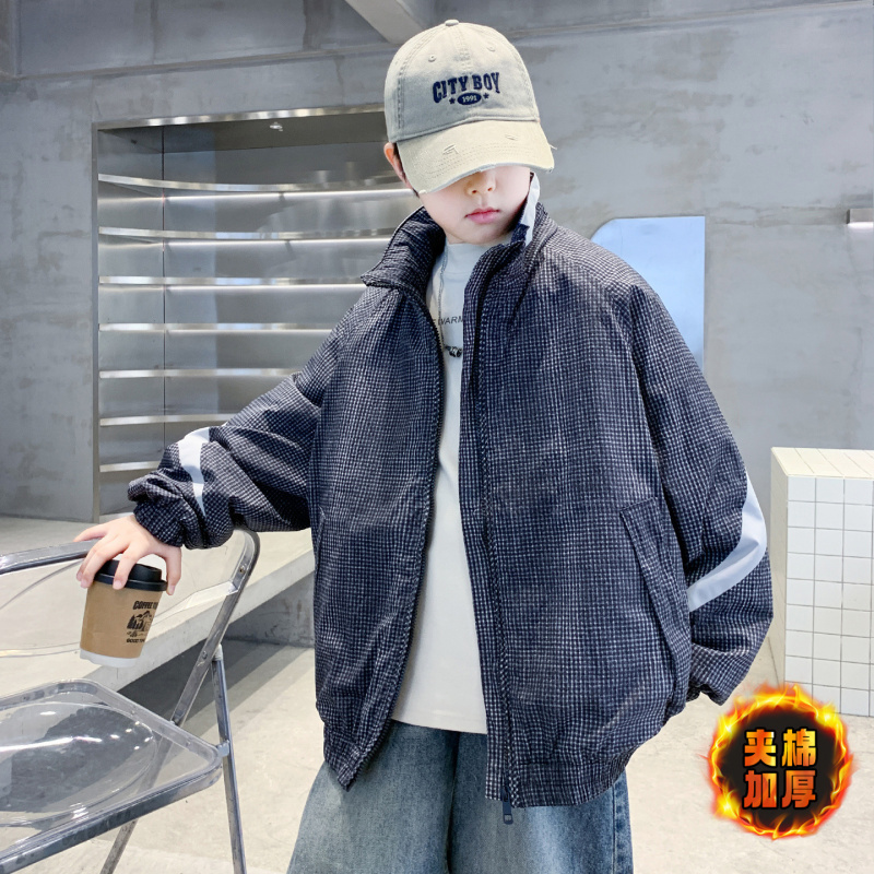 男童加厚外套秋冬装新款冬季夹棉夹克男孩韩版棉服童装