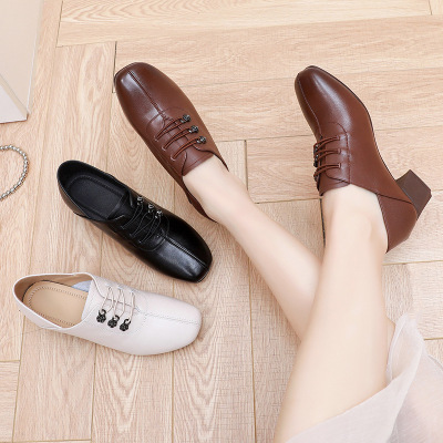 2026春季新款牛皮中跟复古百搭英伦小皮鞋深口四季女鞋粗跟单鞋女