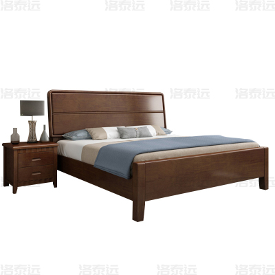 洛泰远 实木床1.8米床含一个床头柜 胡桃色