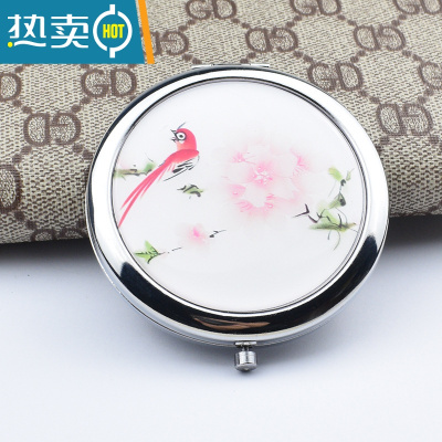 敬平可爱翻盖化妆镜随身便携折叠小镜子玻璃复古铜镜子圆形补妆镜女用 古风5便携式用镜