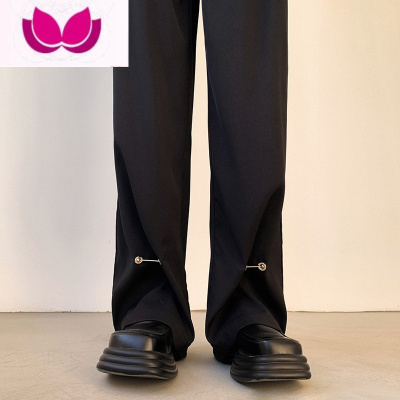 七斓纯黑色意式那不勒斯西裤男直筒新中式男装高级感垂感高个子微喇裤