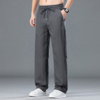 男士夏季亚麻直筒运动裤宽松垂感休闲裤抽绳设计薄款百搭长裤子