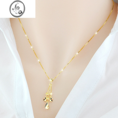 JiMi项链925银银镀彩金水滴流苏锁骨链简约气质银饰送女友生日礼物