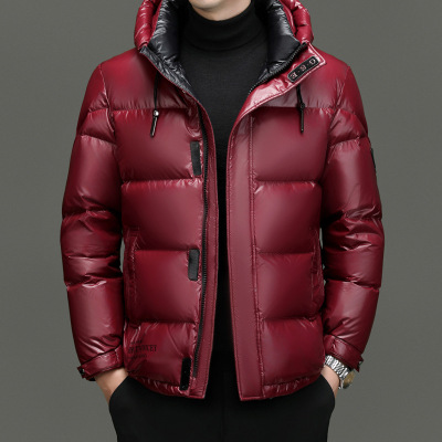 简欧冬季新款男士羽绒服加厚短款连帽黑金羽绒服青年户外羽绒外套