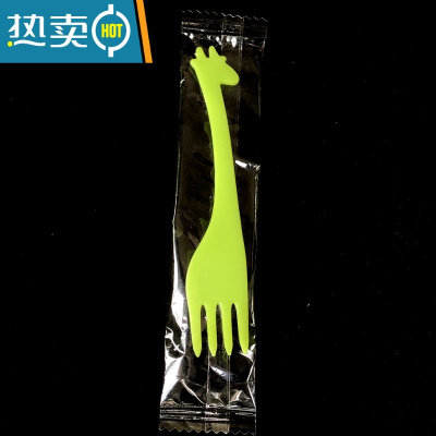 敬平水果叉创意水果签蛋糕叉果插点心糕点四齿叉小鹿卡通水果叉 独立包装绿色 100支