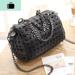 2020上新休闲迷你小包包单肩斜挎包夏季时尚个性铆钉链条女包NEW LAKE 黑色女斜挎包 黑色