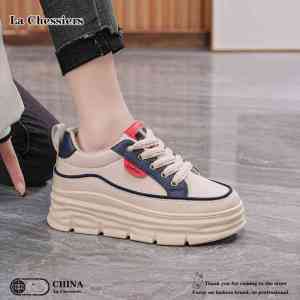 La Chessiers内增高休闲鞋女春秋季新款圆头小白鞋透气冬季运动老爹鞋女