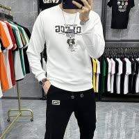 欧货渐变色卫衣男修身圆领套头卡通印花长袖体恤打底衫加绒上衣潮