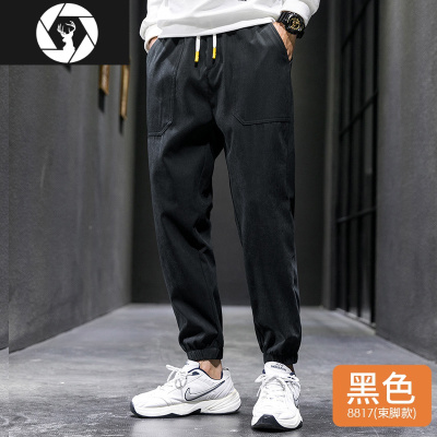 HongZun裤子男韩版潮流春季宽松束脚九分裤直筒潮牌工装运动百搭休闲长裤工装制服