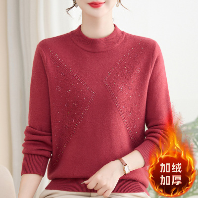 简约加绒妈妈上衣冬季保暖打底衫针织衫洋气中年人气质毛衣女冬装