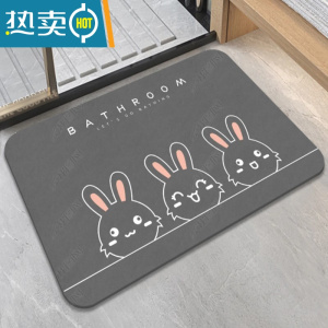 敬平硅藻泥地垫吸水速干浴室门垫厕所踩踏脚垫子卫生间防滑厨房卧室防滑垫 XY3只灰兔硅藻泥