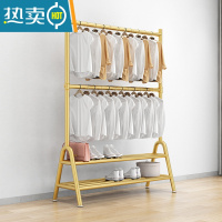 敬平双层晾衣架落地折叠卧室内宿舍出租房挂衣杆上下两多层衣帽收纳架 金双层双板长100高可调160到200