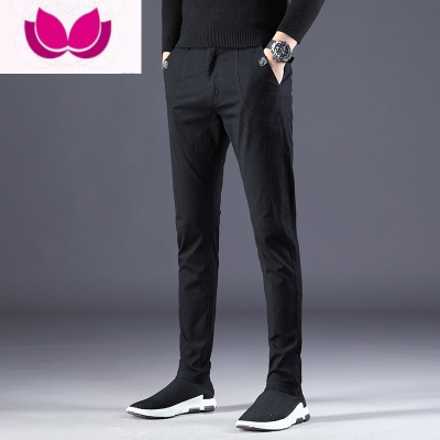 七斓黑色休闲裤男士宽松弹力修身长裤子男2023年百搭潮流直筒裤