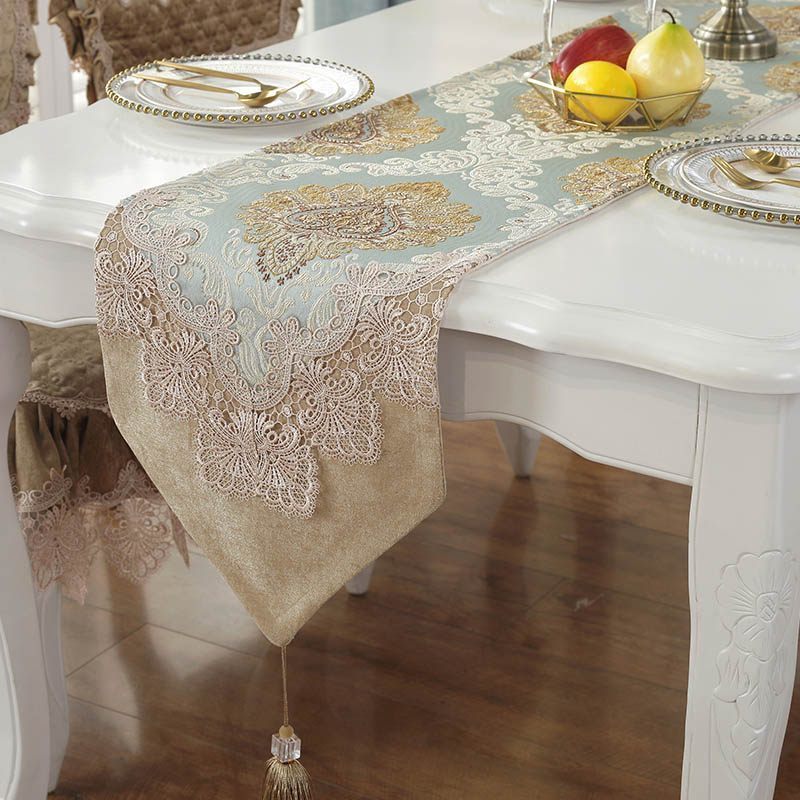 美帮汇现代简约轻美式欧式新中式餐桌布艺电视柜北欧床旗茶几桌旗布 清雅-流沙金 33*270cm