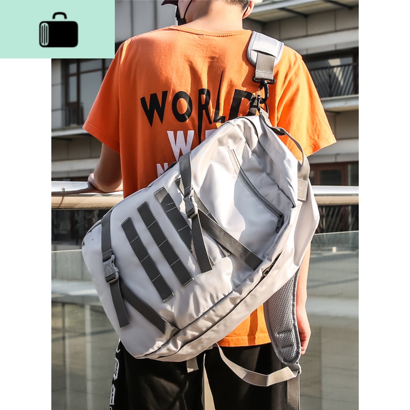 潮牌原创休闲双肩包男大容量帆布高中学生书包女韩版男士旅行背包NEW LAKE