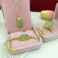 新款镀金镶玉貔貅吊坠项链女假金仿沙金项链不掉色仿黄金首饰送女朋友老婆情人节七夕生日礼物