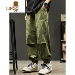 YANXU黑色工装裤男潮牌ins宽松百搭休闲裤男士美式复古长裤子秋束脚裤