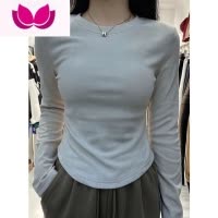 七斓正肩纯欲风收腰打底衫女长袖内搭t恤德绒冬显瘦短款辣妹紧身上衣