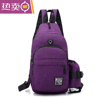 NEWLAKE新款迷你双肩包男防水牛津布胸包韩版休闲旅游斜挎两用小背包胸包紫色