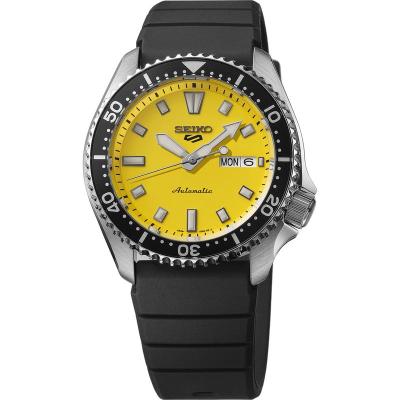 Seiko/精工日韩腕表自动机械黄盘黑圈黑硅胶表带防水