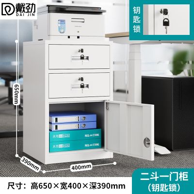 戴劲钢制文件柜储物柜矮柜档案收纳办公资料柜65高40宽二抽一门钥匙款
