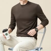 丝光液氨棉半高领长袖T恤男秋季新款7A纯色男士打底衫