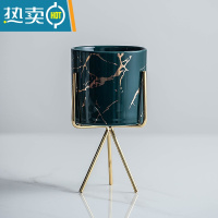 敬平北欧风格轻奢不锈钢水果叉子家用小吃插果叉创意收纳罐水果签套装 金纹(绿)罐一个+三角金架