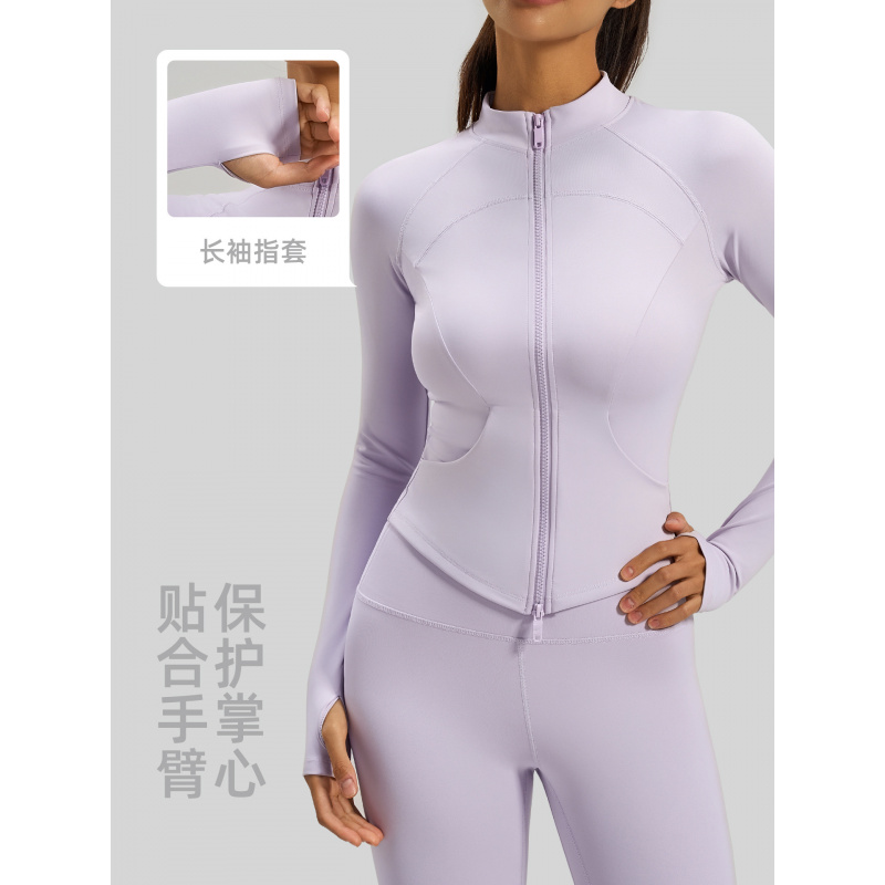 新款侧口袋瑜伽服修身显瘦健身上衣双拉链跑步运动外套女