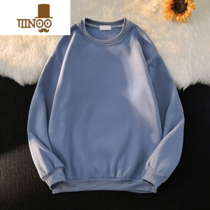 YANXU2023原宿风国潮oversize简约纯色加绒套头bf情侣款圆领卫衣