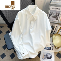 YANXU长袖polo衫男纯色翻领百搭潮牌痞风设计感小众青少年T恤