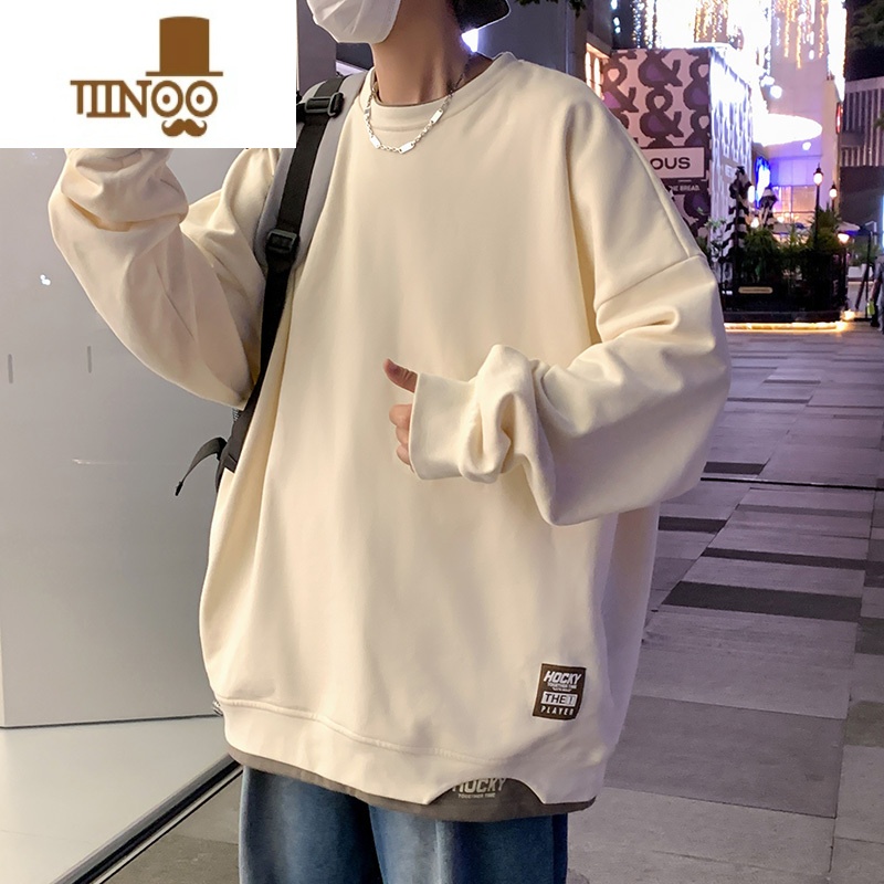 YANXU假圆领卫衣男士2023新款ins潮牌男生长袖t恤男款男装杏