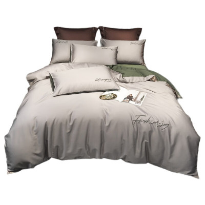 天山柔 220*240cm 长绒棉撞色款绣花 四件套 (计价单位:套) 香槟+緑