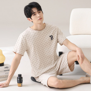 莫代尔睡衣男士夏季新款韩版短袖薄款青少年加肥加大码家居服套装
