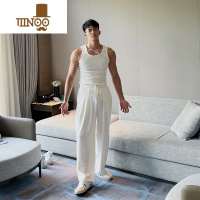 YANXU夏季新款 网红薄款垂坠丝滑硬挺宽松休闲运动阔脚长裤男