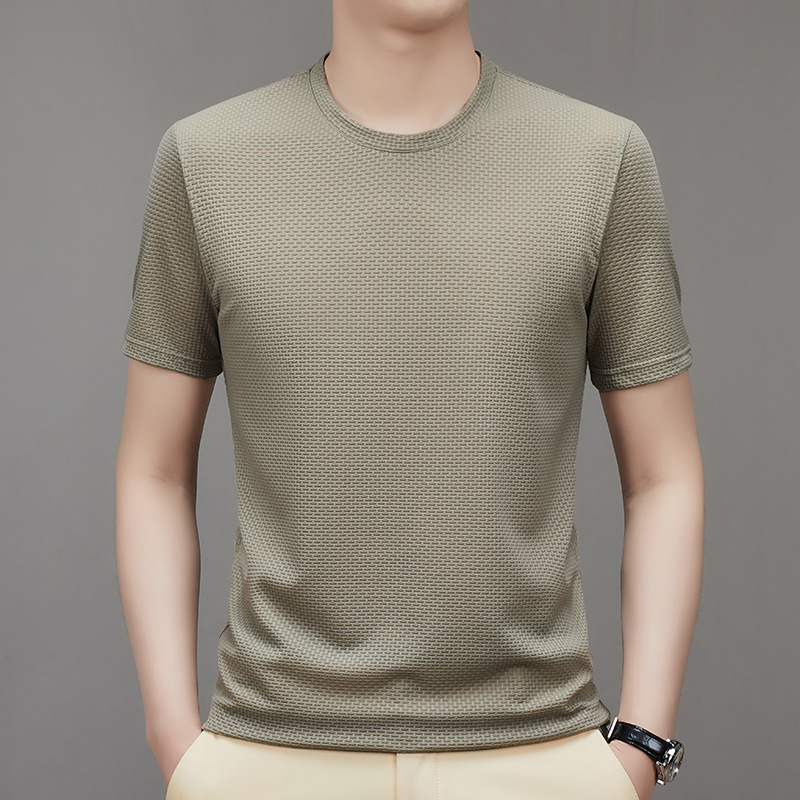 无痕锦氨短袖T恤男2025夏季薄款透气高弹力冰丝圆领男士体恤
