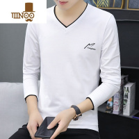 YANXU男士夏季薄款上衣长袖t恤鸡心领小衫丅土早秋衣服体桖外穿nan