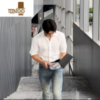 YANXU黑色男士短袖衬衫潮牌感英伦雅痞男装穿搭七分半袖衬衣修身男