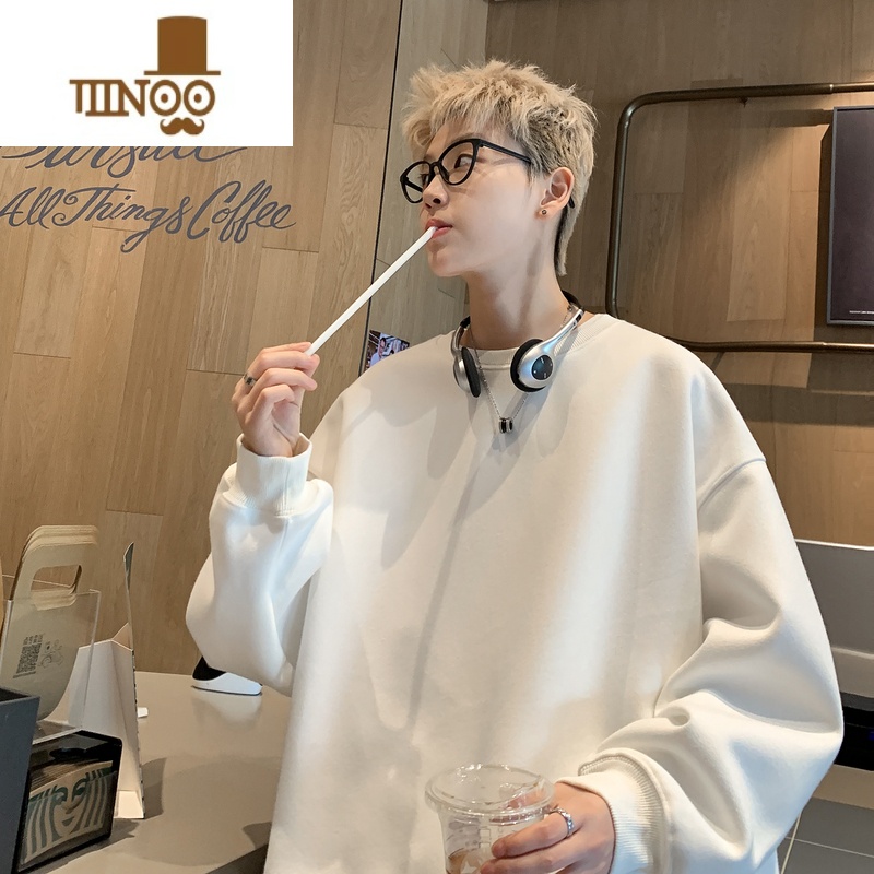YANXU卫衣男款美式复古大码白色上衣服潮牌宽松青少年外套