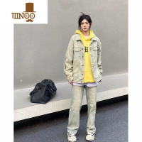 YANXU美式复古高街水洗黄泥牛仔外套男款工装夹克潮牌情侣牛仔褂子