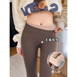 咖色加绒鲨鱼裤女外穿秋冬季新款紧身瑜伽打底裤加厚保暖棉裤