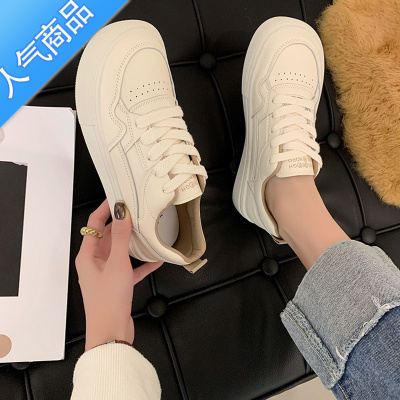 SUNTEK芒果头小白鞋女2023春秋新款宽头平底温柔风圆头老爹运动休闲板鞋