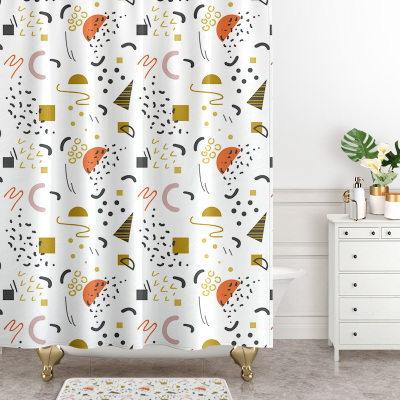 北欧ins风浴帘套装免打孔伸缩杆浴室防水布卫生间隔断帘卧室帘